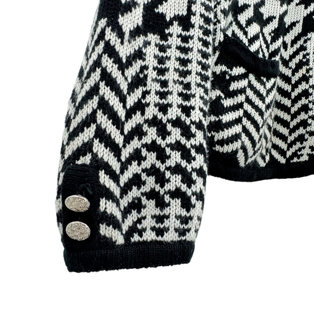 Vintage Tally Ho Boxy Cardigan Sweater Black White Houndstooth Chevron Buttons M - Picture 5 of 7